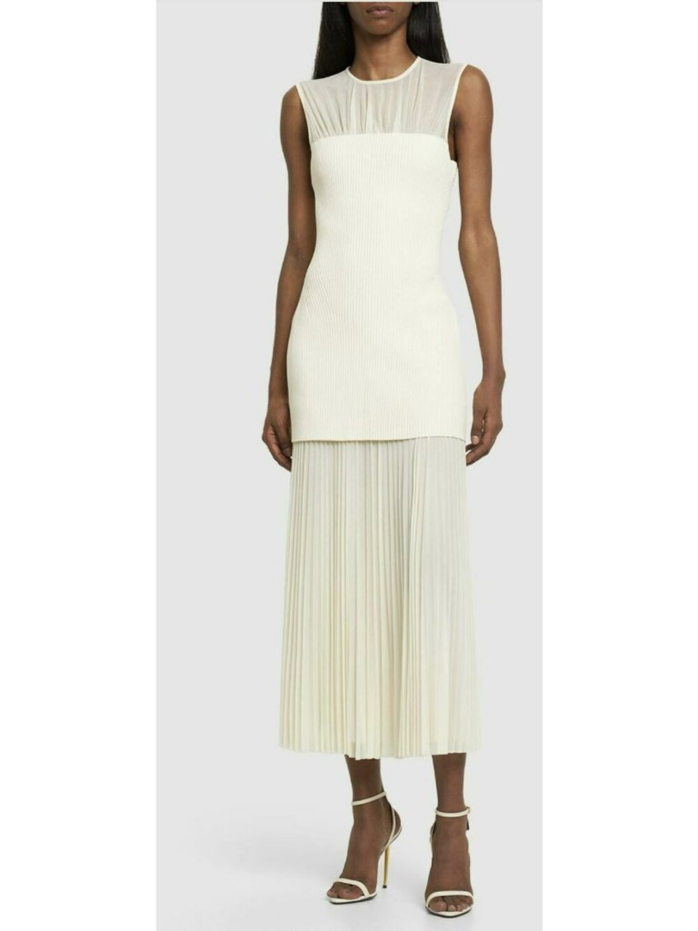 PROENZA SCHOULER Niki Yellow Pleated Satin & Knit Midi Dress Size 6 New